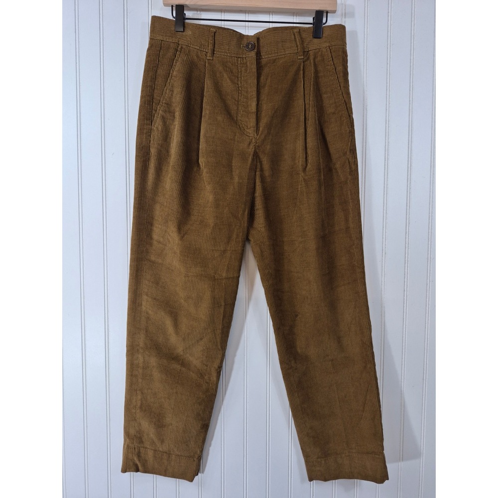 Cos Womens Brown Corduroy Pleated Straight Leg Trousers 8 High Waist 34x27